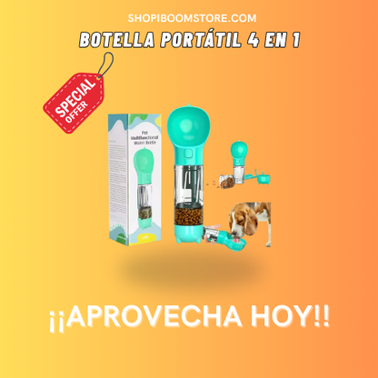 Botella Portátil 4 en 1 multifuncional para mascotas