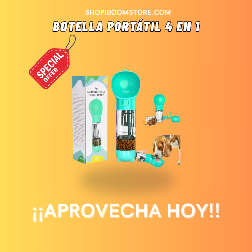 Botella Portátil 4 en 1 multifuncional para mascotas